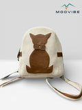 Modvibe Hemp Mini Backpack with Leather Cat Design – Cute Sustainable Travel Bag